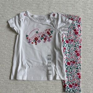 Guess Kids White and Pink Floral Leggings with Matching Short Sleeve Tee 2PC NWT